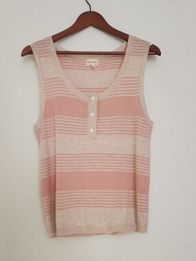 Thread & Supply Pink and Cream Striped Knit Tank Soft , Light  Size L